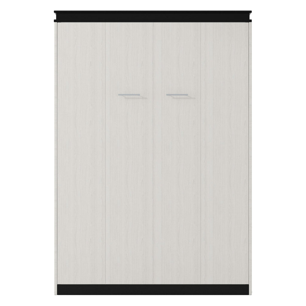 Full Size Murphy Bed with Desk and Storage Shelves and  Cabinets, Black+White
