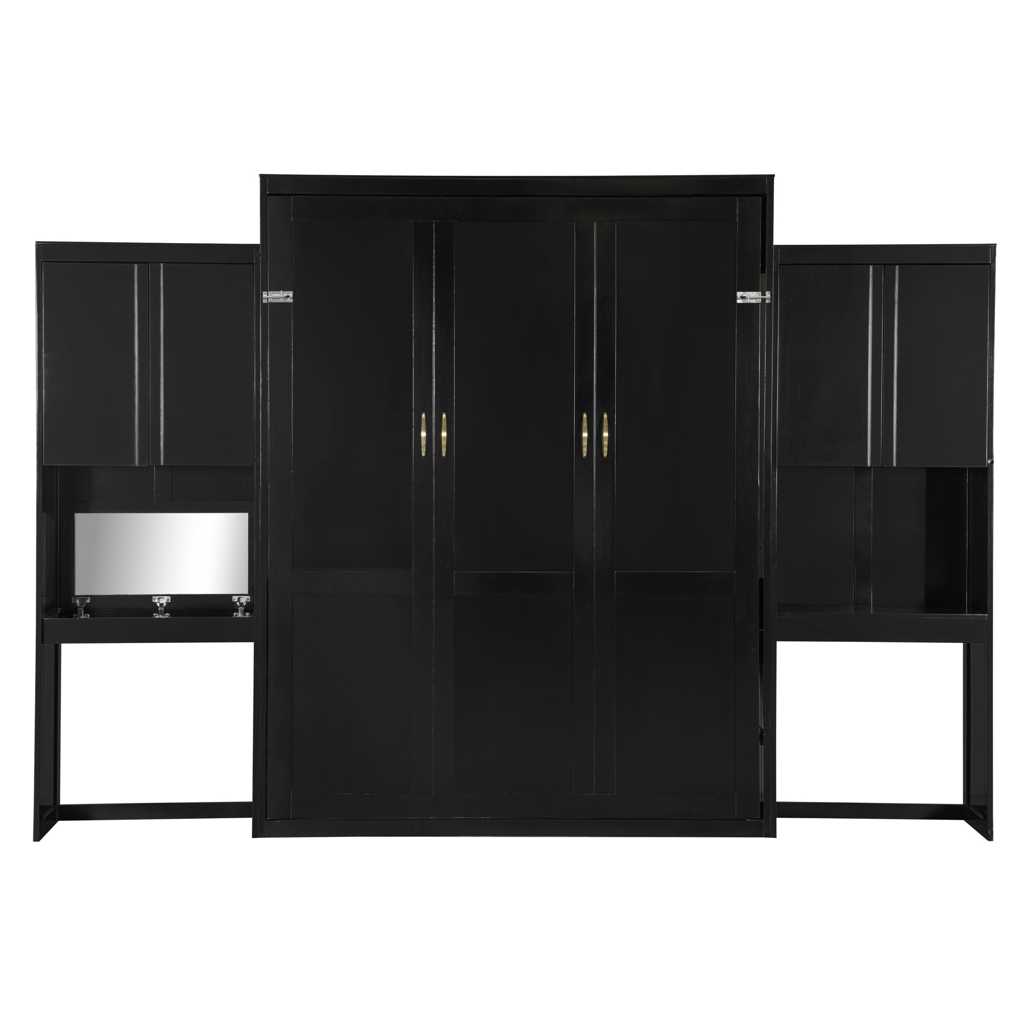 Queen Size Murphy Bed with Desk, Vanity and Cabinets, Espresso(OLD SKU: N820S00057P)