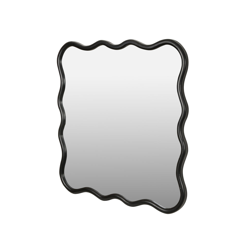 Solid Wood Wavy Square Mirror-Black 36' x 36' Modern Mirror Wall Decor for Bathroom, Bedroom, Living Room, Dining Room, Cloakroom, Entryway