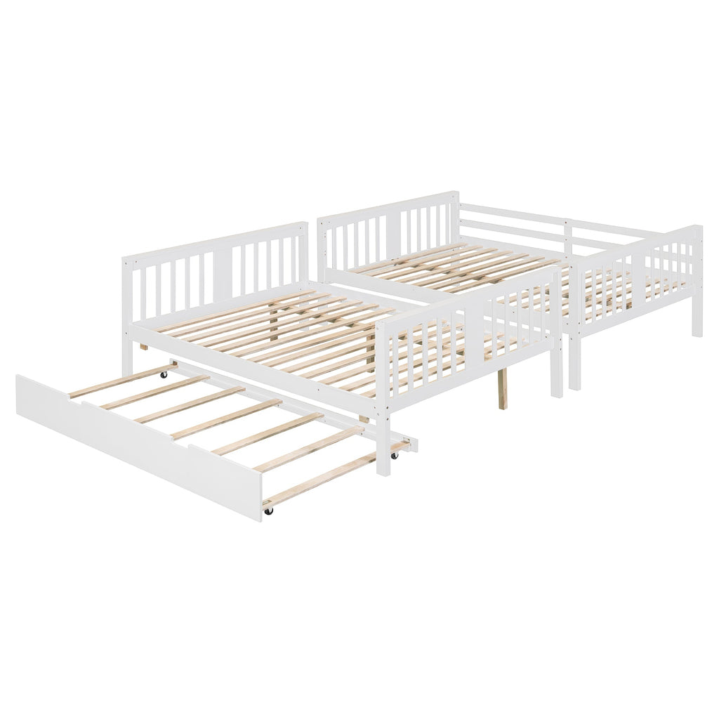 Full over Full Bunk Bed with Twin Size Trundle and Ladder-White(Old SKU: LT000204AAK)
