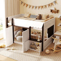 Full Loft House Bed with Playhouse & Storage, Modern Wood Cabin Bed for Kids/Teens, White+Espresso
