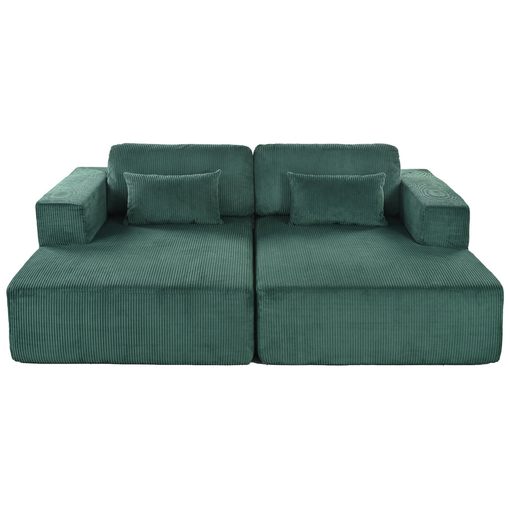 U_Style Corduroy Double Sofa Bed with 2 Pillows, Perfect for Living Rooms, Apartments, Offices
