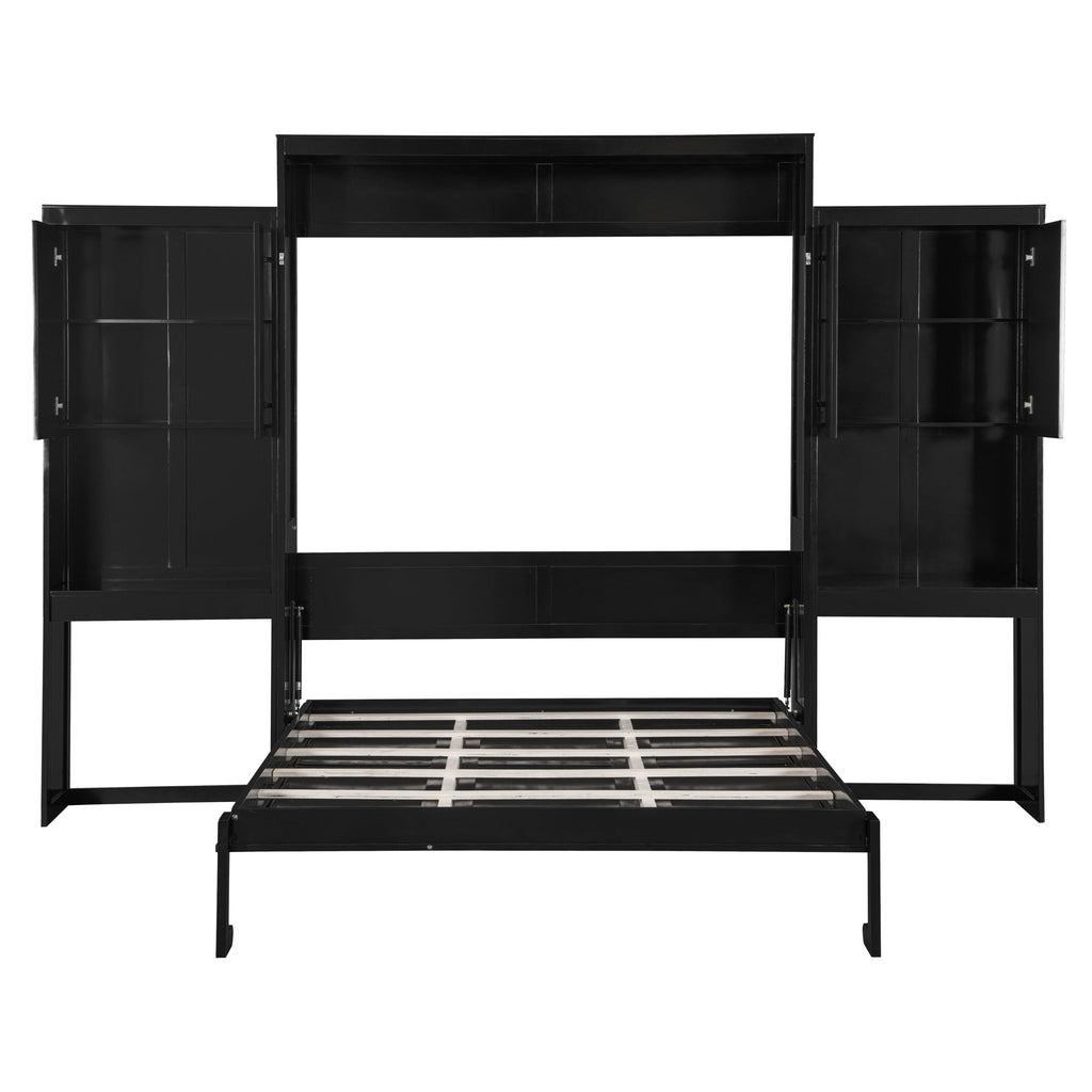 Queen Size Murphy Bed with Desk, Vanity and Cabinets, Espresso(OLD SKU: N820S00057P)