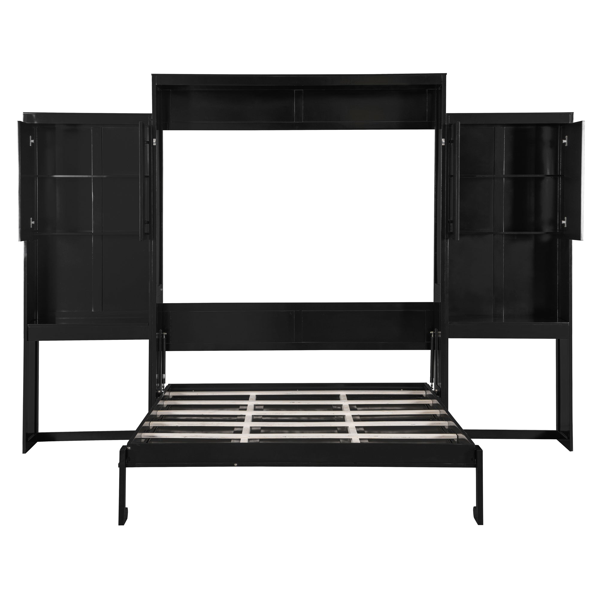 Queen Size Murphy Bed with Desk, Vanity and Cabinets, Espresso(OLD SKU: N820S00057P)