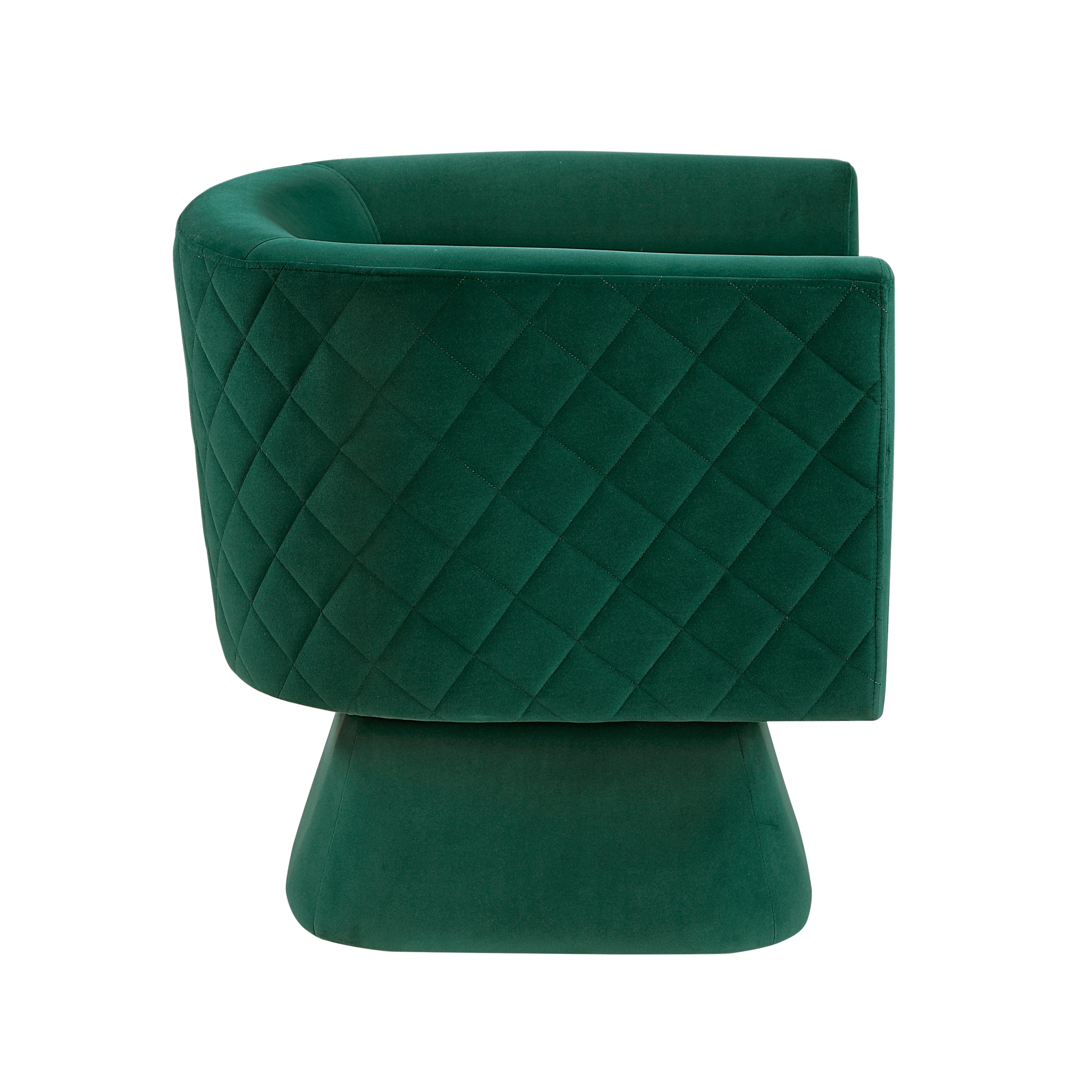 1pc Swivel Chair Green Velvet Fabric Upholstery Solid Wood Diamond Pattern Stitched Back Comfort Chair Living Room Furniture