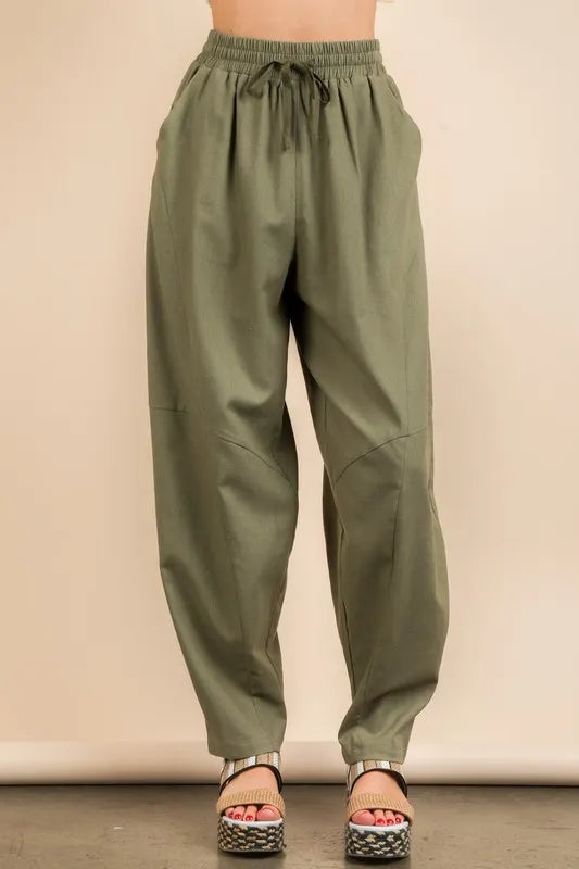 VERY J Solid Barrel Comfy Woven Pants