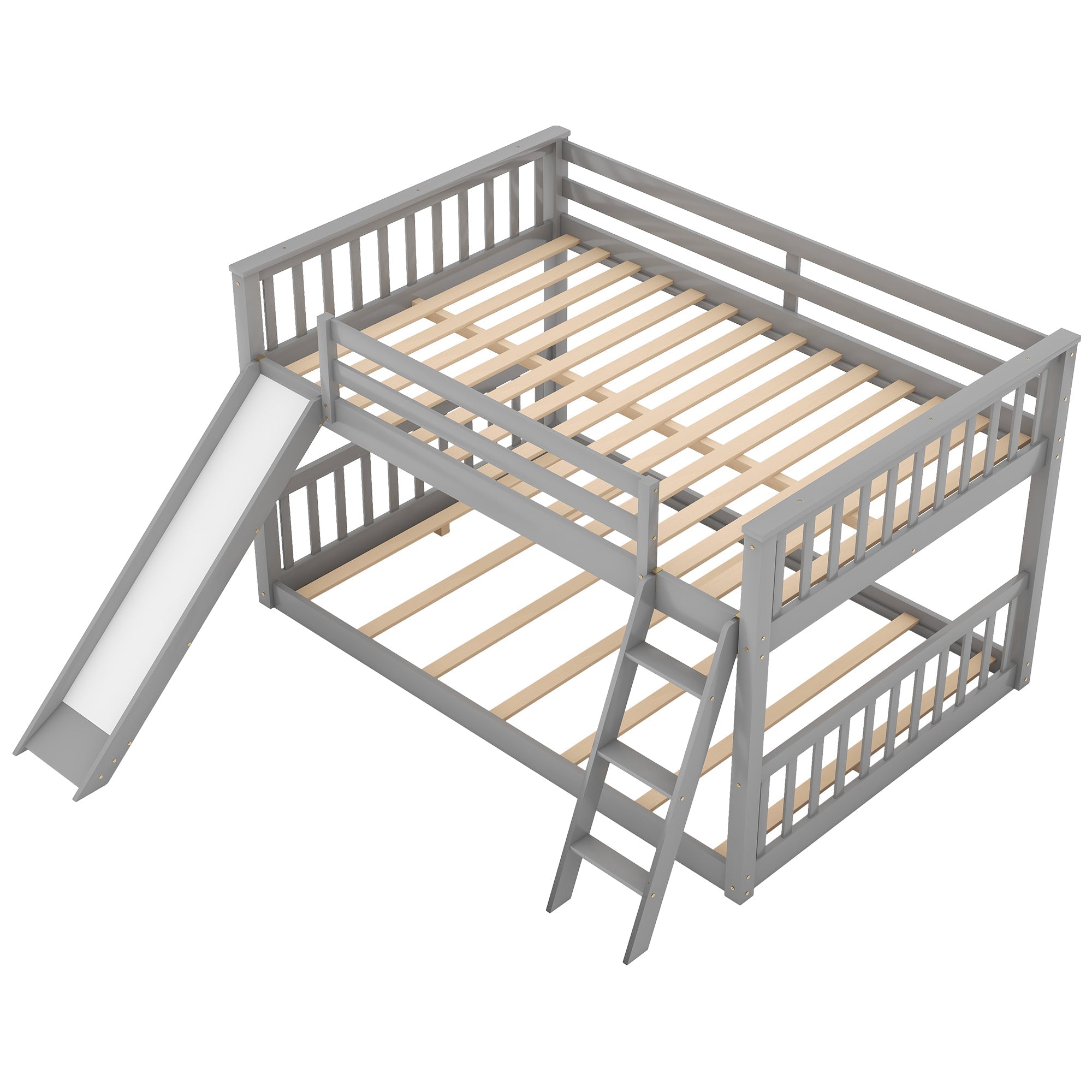 Full over Full Bunk Bed with Convertible Slide and Ladder, Gray(Old SKU: GX000708AAE)