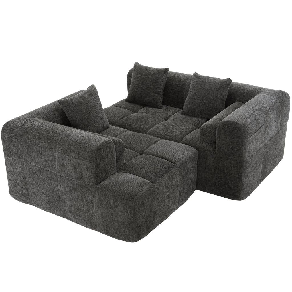 Modern Grey Modular Sectional Sofa with Deep Seating and Side Pockets in Chenille Fabric