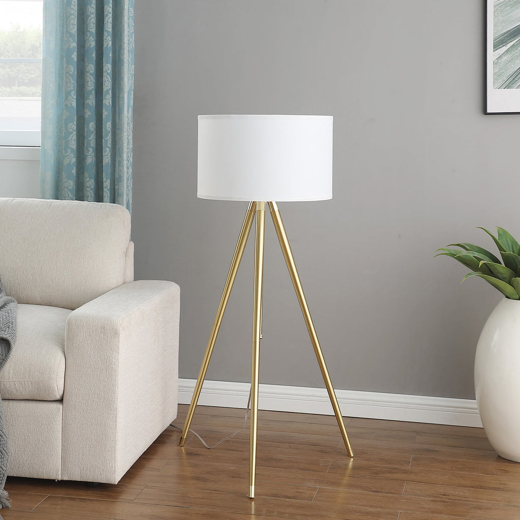 64' - 47'H Adjustable Height Brass/Shiny Gold Modern Tripod Floor Lamp for Living Room, Standing Lamp for Bedroom