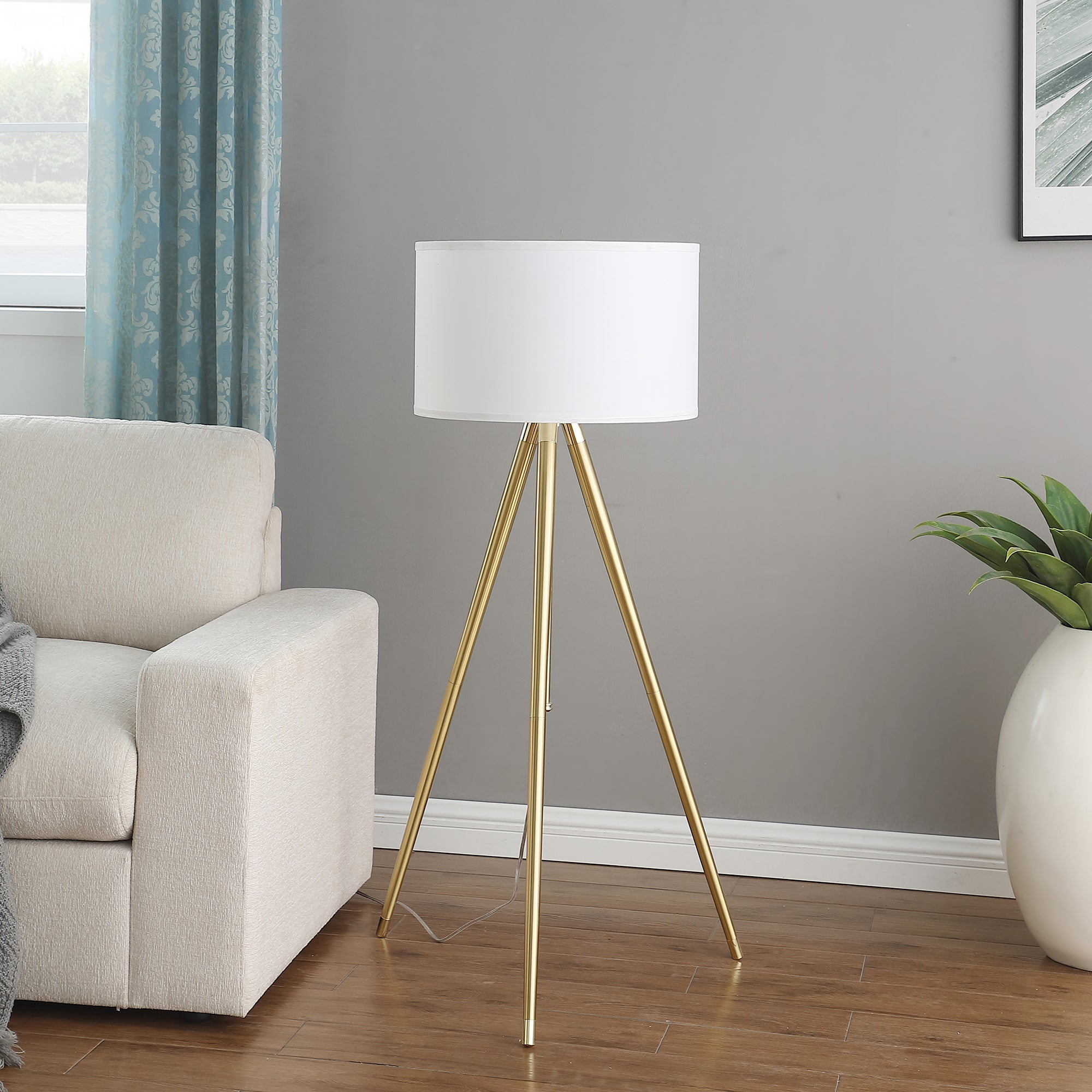 64' - 47'H Adjustable Height Brass/Shiny Gold Modern Tripod Floor Lamp for Living Room, Standing Lamp for Bedroom