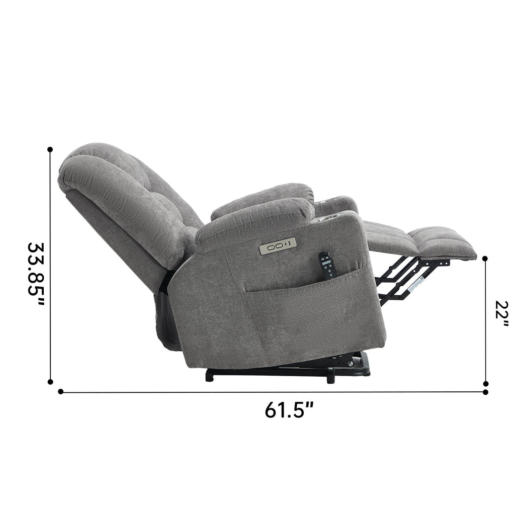 Power Lift Recliner Chair with Massage and Heat for Elderly, Overstuffed Wide Recliners, Heavy Duty Motion Mechanism with USB and Type C Ports, 2 Steel Cup Holders, Light Grey