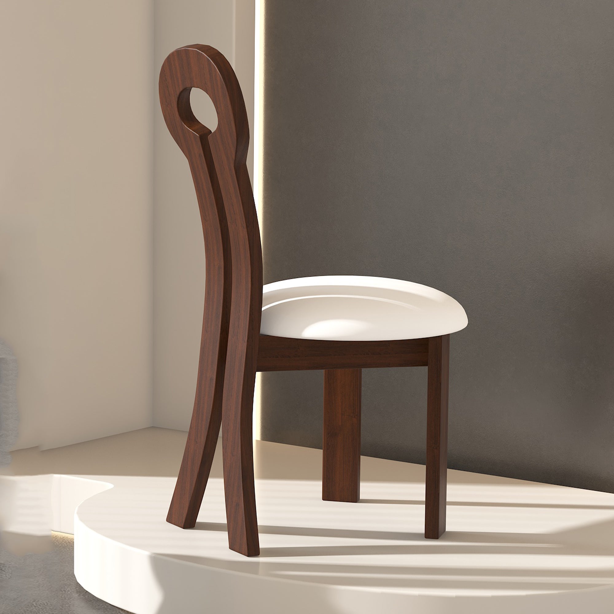 Dining Chairs Set of 2, Key-design Home Chairs, PU Leather Solid Wooden Dining Chairs with White Round Cushion for Kitchen Dining Room-Deep Walnut Brown