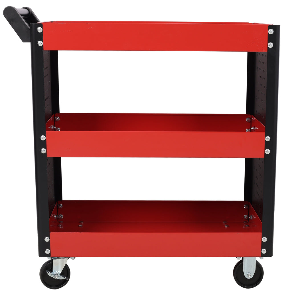 3 Tier Rolling Tool Cart on Wheels,Heavy Duty Utility Tool Cart with Pegboard for Repair Shop, Garage, Warehouse,Red