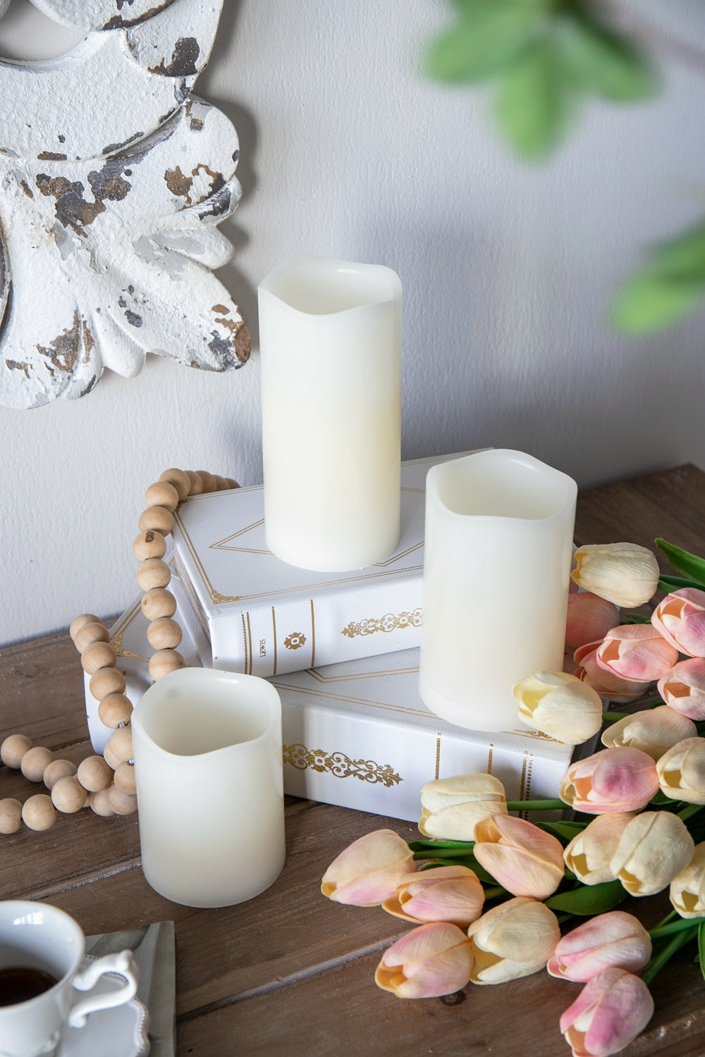 Set of 3 Ivory LED Candles with Remote Timer, L:D3X6' M:D3X5' S:D3X4'