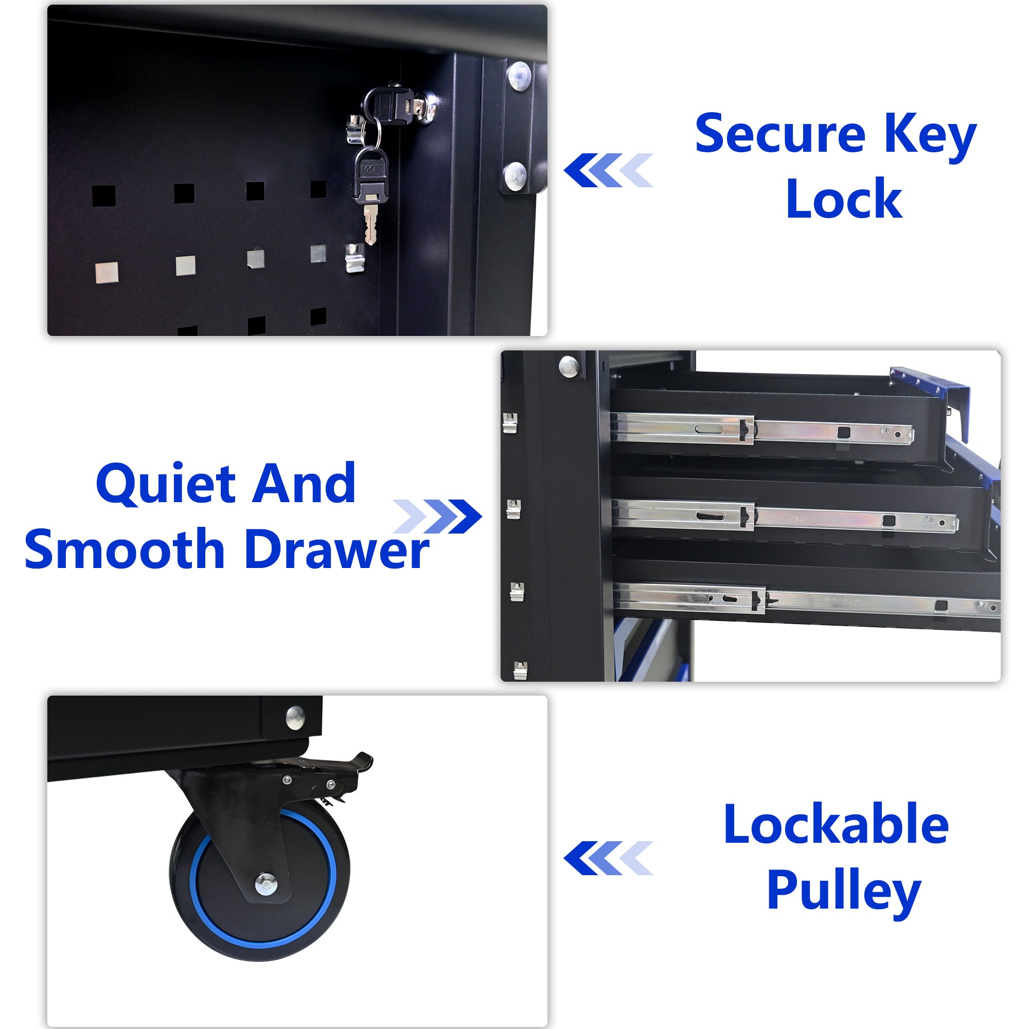 30-inch 7-drawer Iron-top Practical Rolling Steel Tool Cart, With Handle and Wheels, Storage Cabinet for Garages, Warehouses, Repair Shops, Requires Assembly of the the Tool Cart - Black & Blue