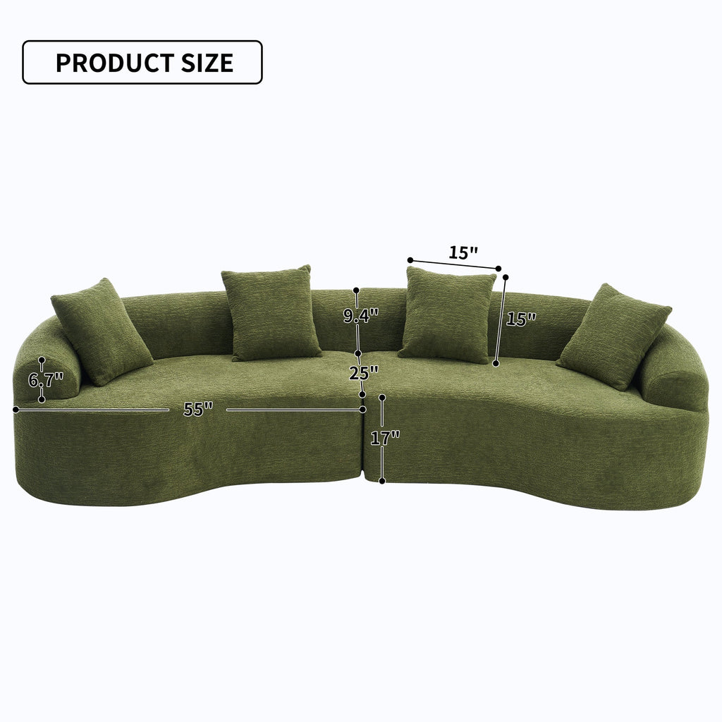 LY-025 Full Compression Sponge Sofa Forest Green Curved Modular Sectional, Chenille Upholstery, 110''L