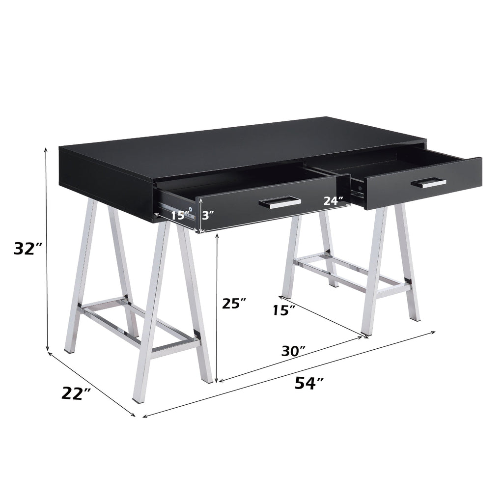 Coleen  Black High Gloss & Chrome Finish Writing Desk