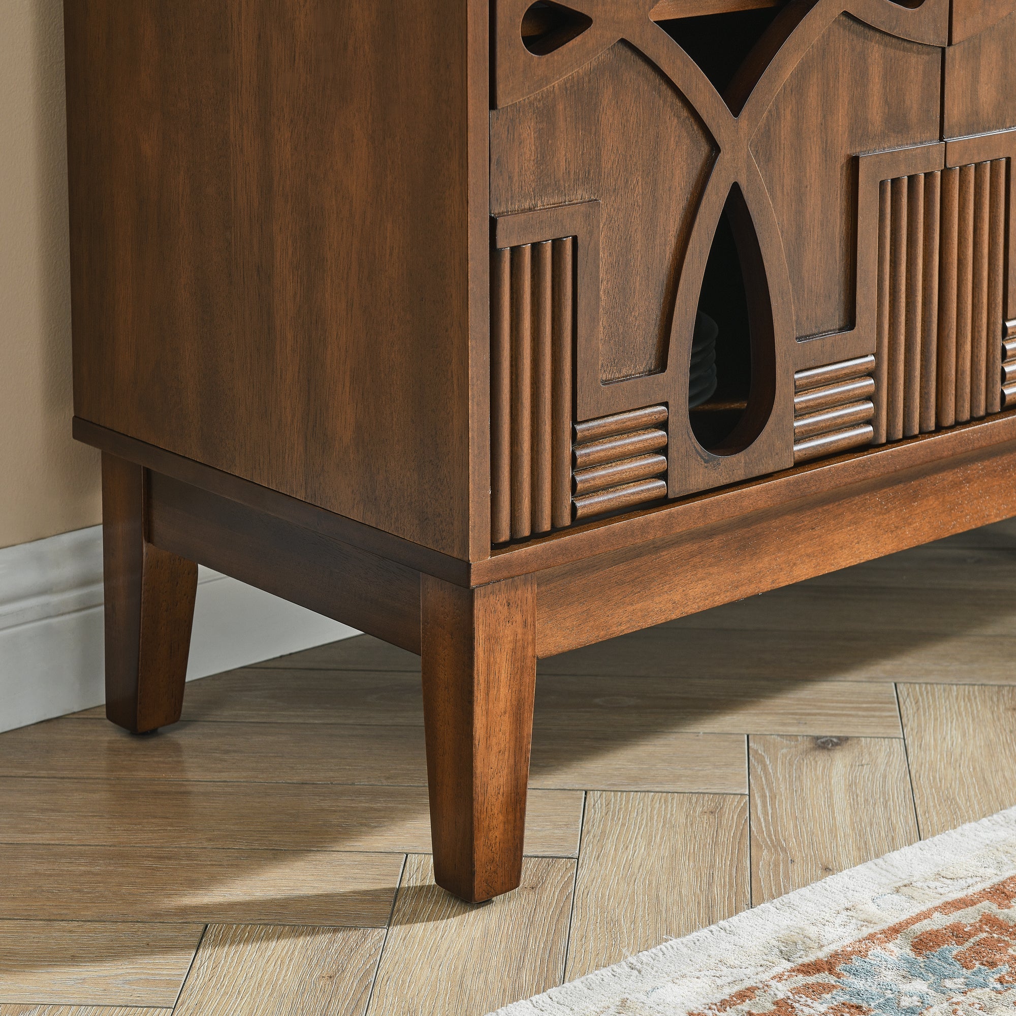 60.5' Mid Century Modern Sideboard Buffet Cabinet with Storage, TV Media Console Table, Storage Cabinet with 4 Doors & Adjustable Shelves for Kitchen Dining Living Room Entryway, Walnut