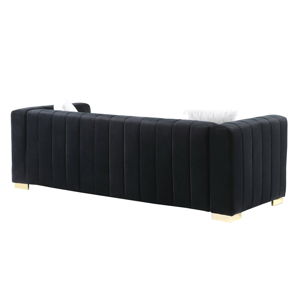 A modern  channel sofa  take on a traditional Chesterfield,Black color,3 seater