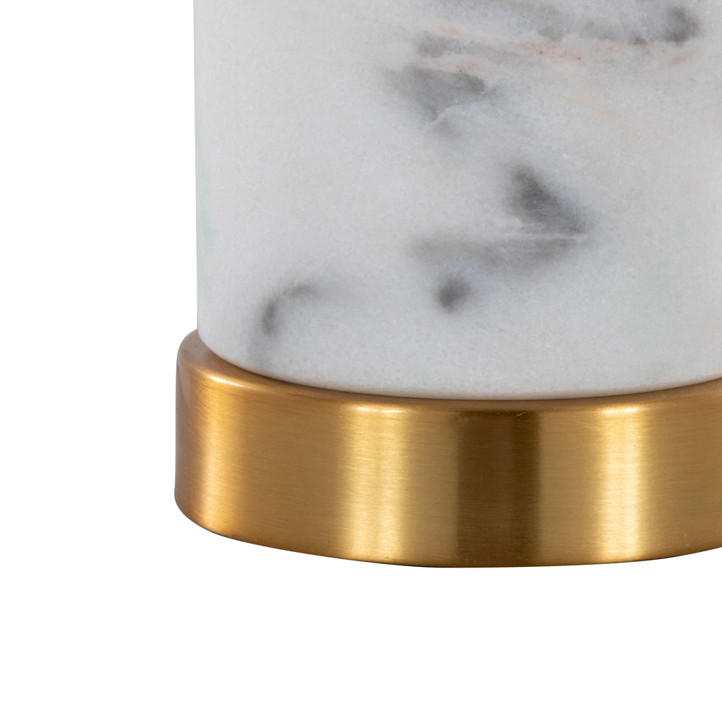 Marabella 26' Contemporary Marble Table Lamp in White Marble and Brass Metal with White Linen Shade by LumiSource - Set of 2