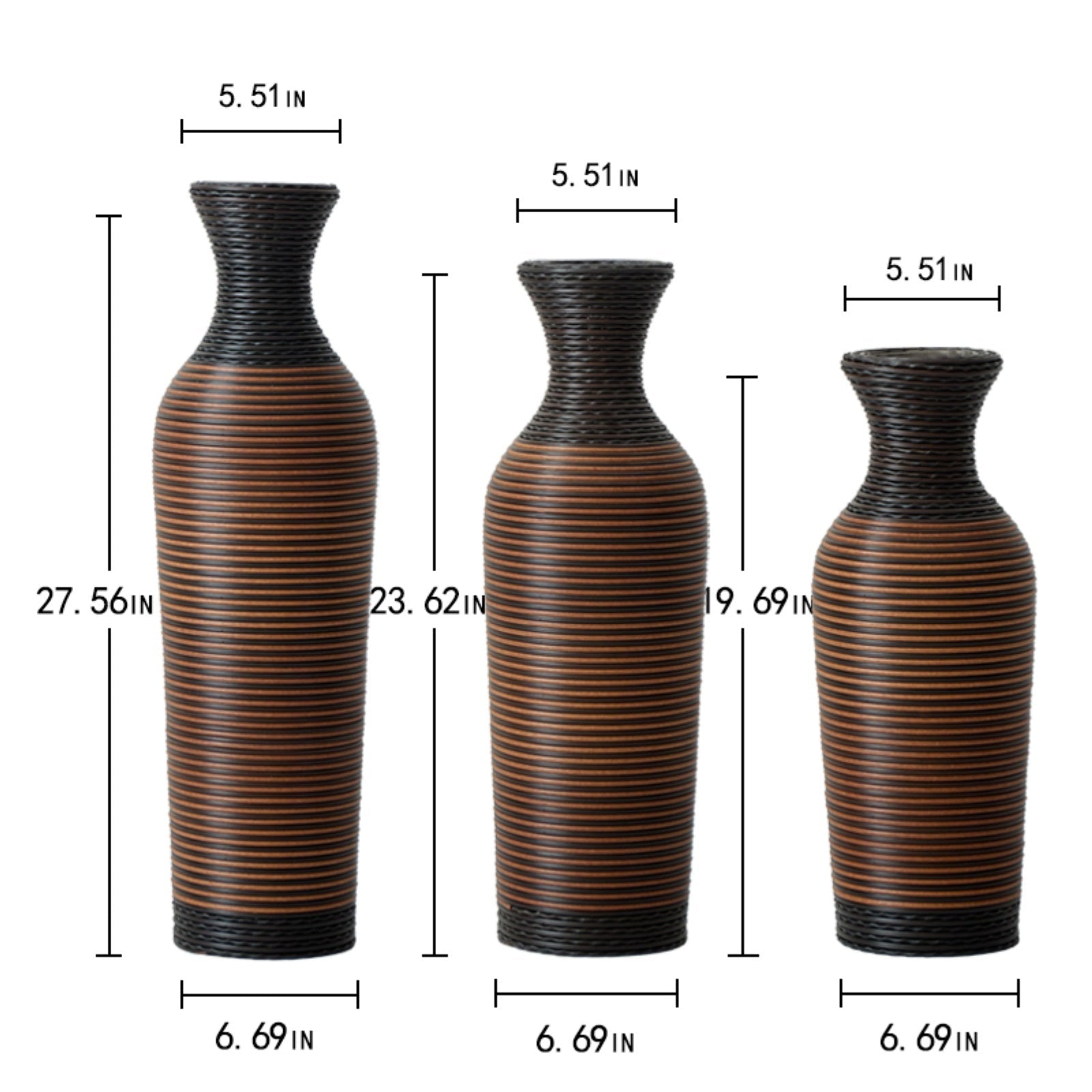 Desktop Vase, Brown Decorative Floor Vase, Classic and Neat Floor Vase, High Independent Flower Stand, Artificial Vine Vase, PVC Floor Vase, Home Decoration Flower Stand Set of 3 pieces