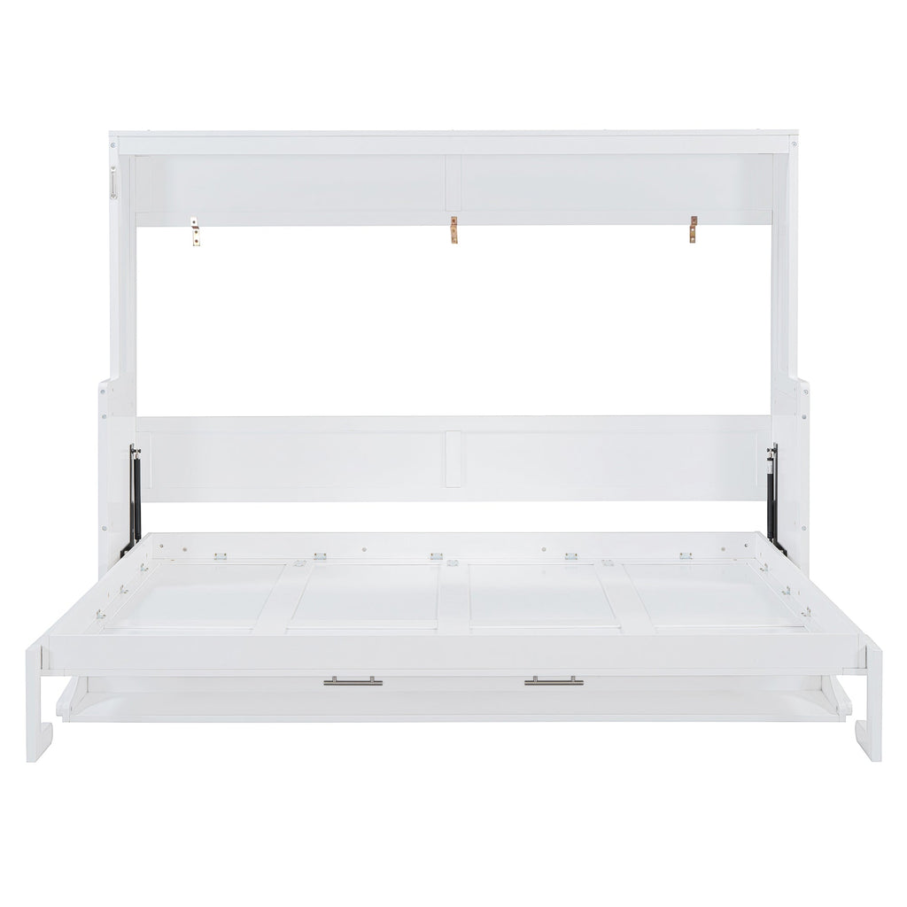 Queen Size Murphy Bed with Hydraulic Lift & Desk Design, White(OLD SKU: N820S00033K)
