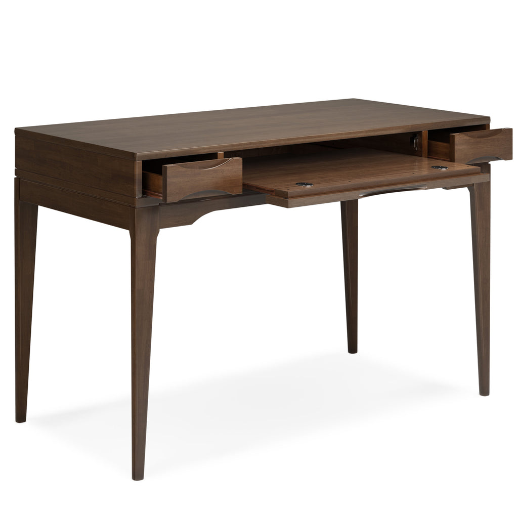 Harper 48 inch Wide Solid Hardwood Mid-Century Modern Small Desk in Walnut Brown