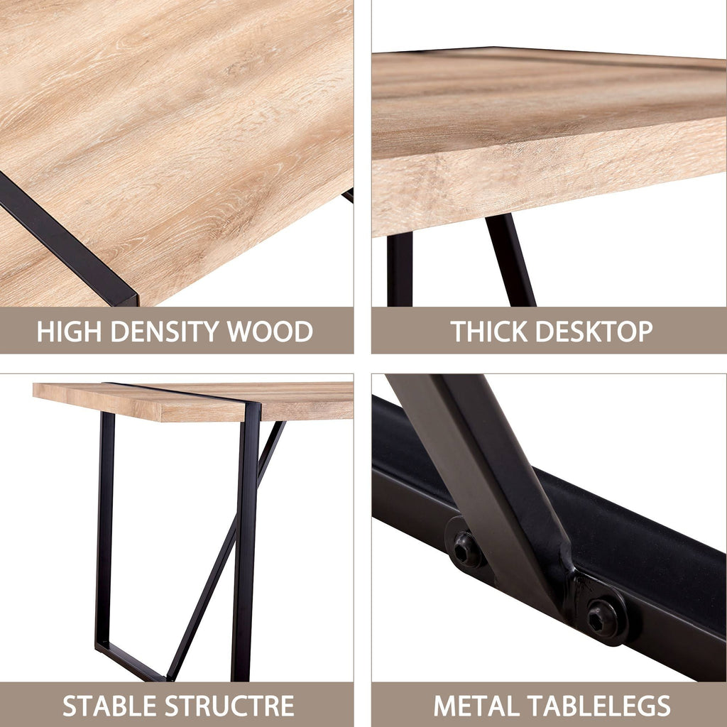 Rustic Industrial Rectangular Wood Dining Table For 4-6 Person, With 1.5' Thick Engineered Wood color Tabletop and Black Metal Legs,Desk For Kitchen Dining Living Room, 55.1' x 31.4'x 29.9'1529W115172