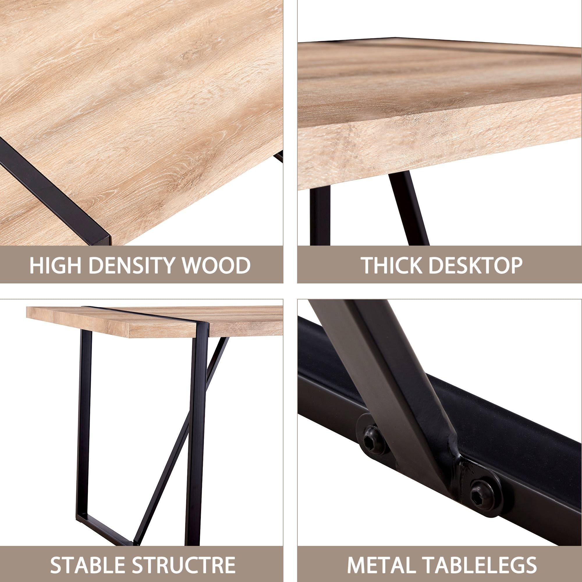 Rustic Industrial Rectangular Wood Dining Table For 4-6 Person, With 1.5' Thick Engineered Wood color Tabletop and Black Metal Legs,Desk For Kitchen Dining Living Room, 55.1' x 31.4'x 29.9'1529W115172