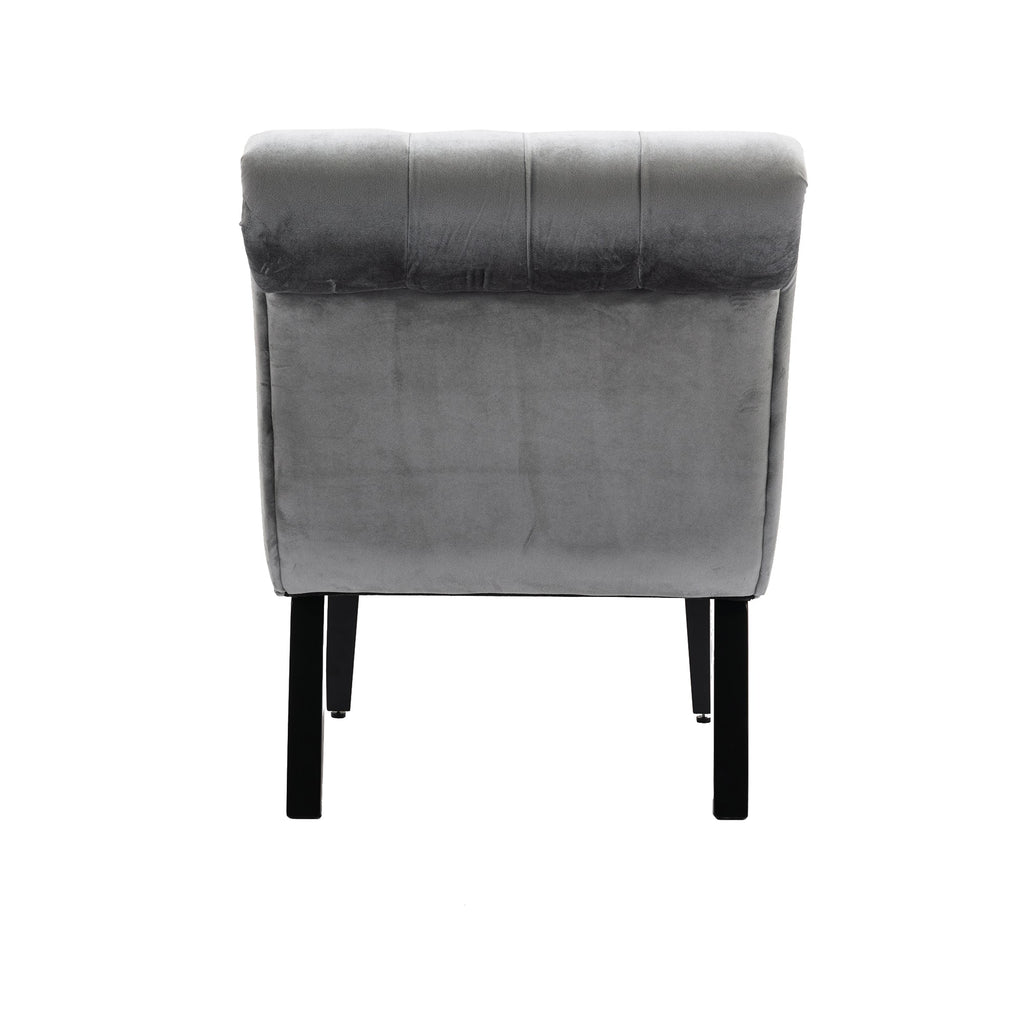 COOLMORE Modern Velvet Armless Accent Living Room Chair / Leisure Chair,Upholstered Fabric Button Comfortable Chair with Wooden Legs for Bedroom, Living Room, Office (Silver Velvet)
