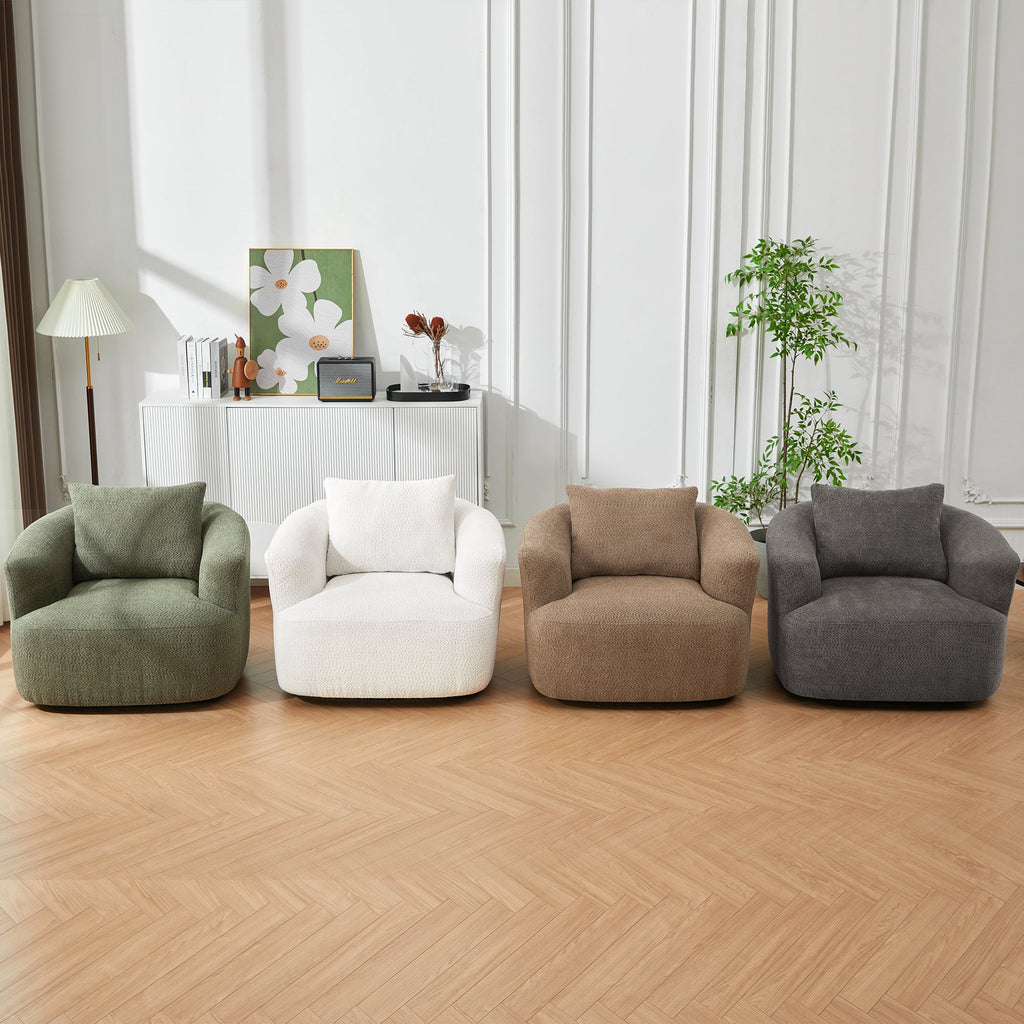 Chenille Upholstered 360° Swivel Chair with Throw Pillow, Dark Brown, 38.2' Accent Chair Sofa for Living Room and Office