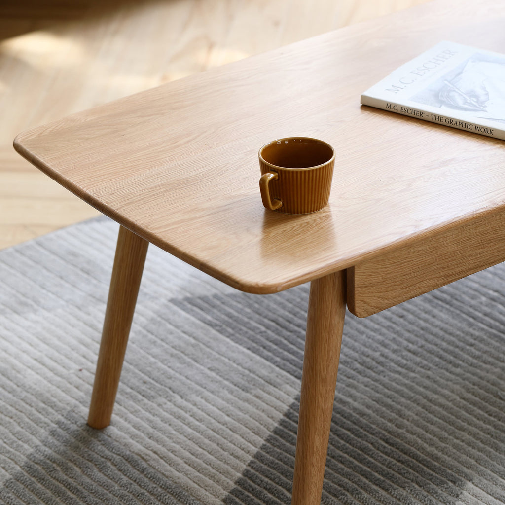 Solid Wood 2-Drawer Coffee Table Natural Oak 39.37 Inch