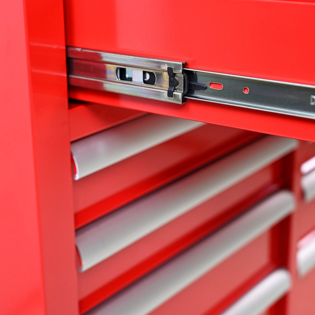 9-Drawer Multifunctional Steel Tool Cart with Wheels and Wooden Top, Red