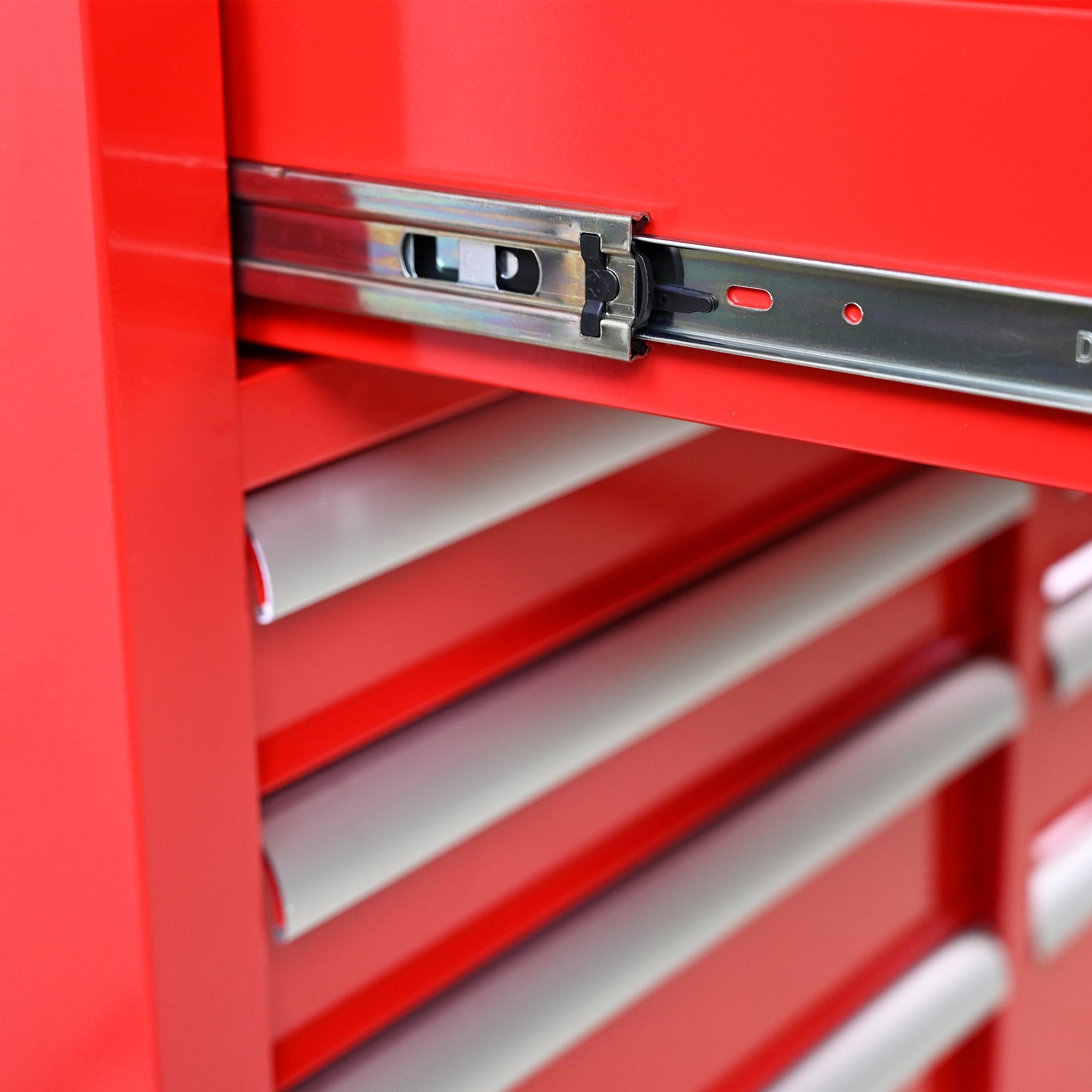 9-Drawer Multifunctional Steel Tool Cart with Wheels and Wooden Top, Red
