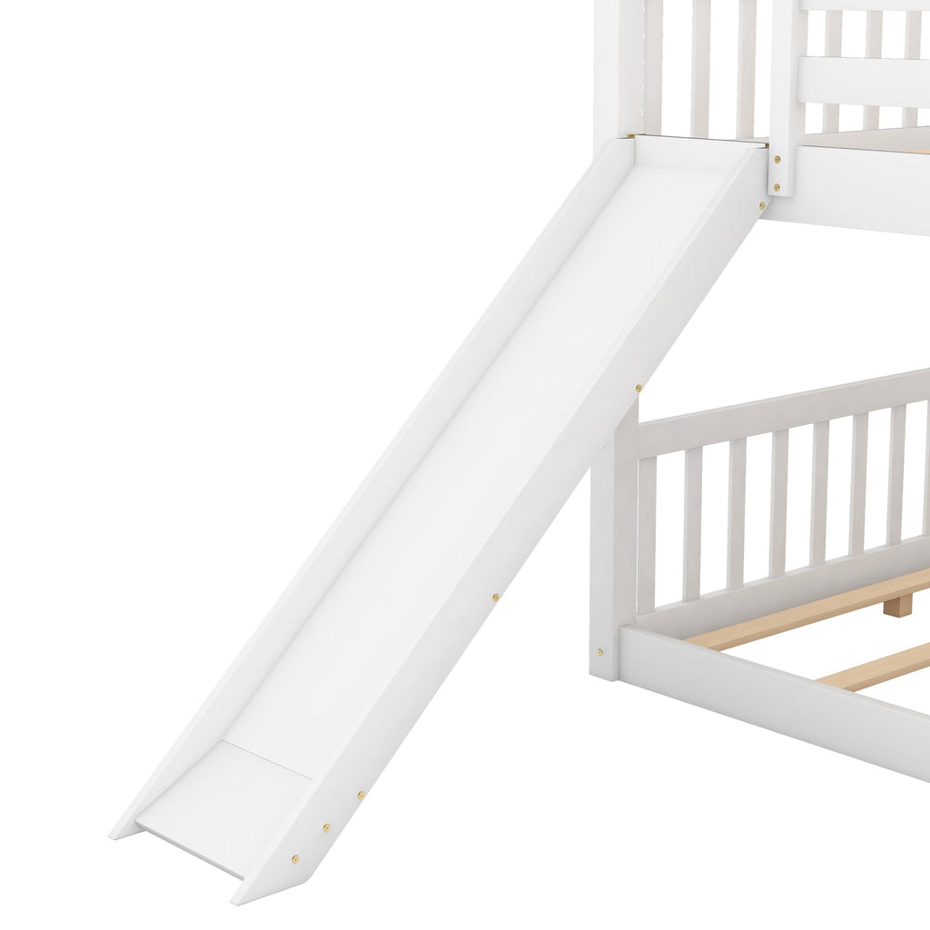 Full over Full Bunk Bed with Convertible Slide and Ladder, White(Old SKU: GX000708AAK)