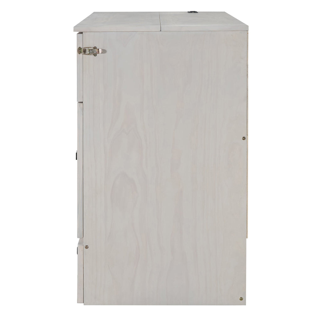 Queen Size Murphy Bed with Large Drawers & USB Ports,Brushed White