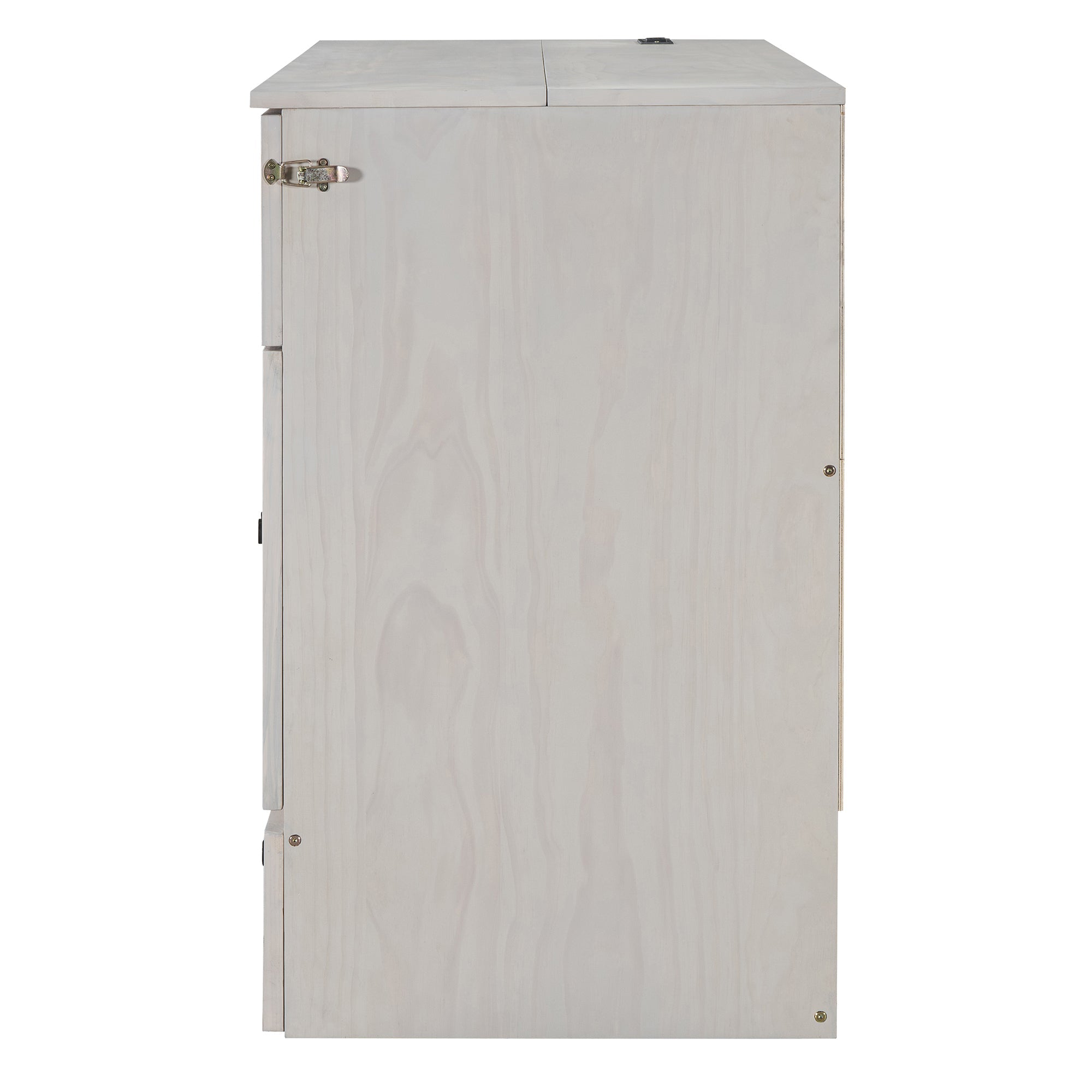 Queen Size Murphy Bed with Large Drawers & USB Ports,Brushed White