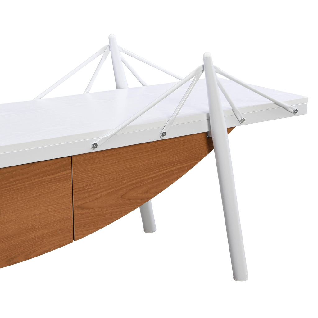 Sailboat-Shaped TV Stand, 70.87 inch Modern Entertainment Center with Drawer, MDF Wood Media Console Table, Unique Nautical Design, Sturdy Metal Support, Storage Cabinet for Living Room and Office