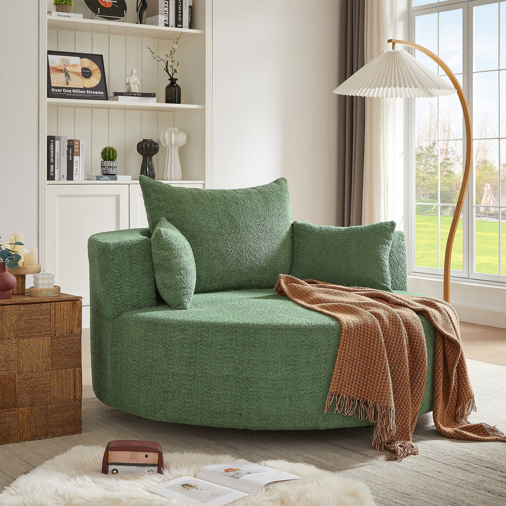 Modern 360° Swivel Accent Barrel Chair with Removable Pillows in Green Chenille for Living Room and Office