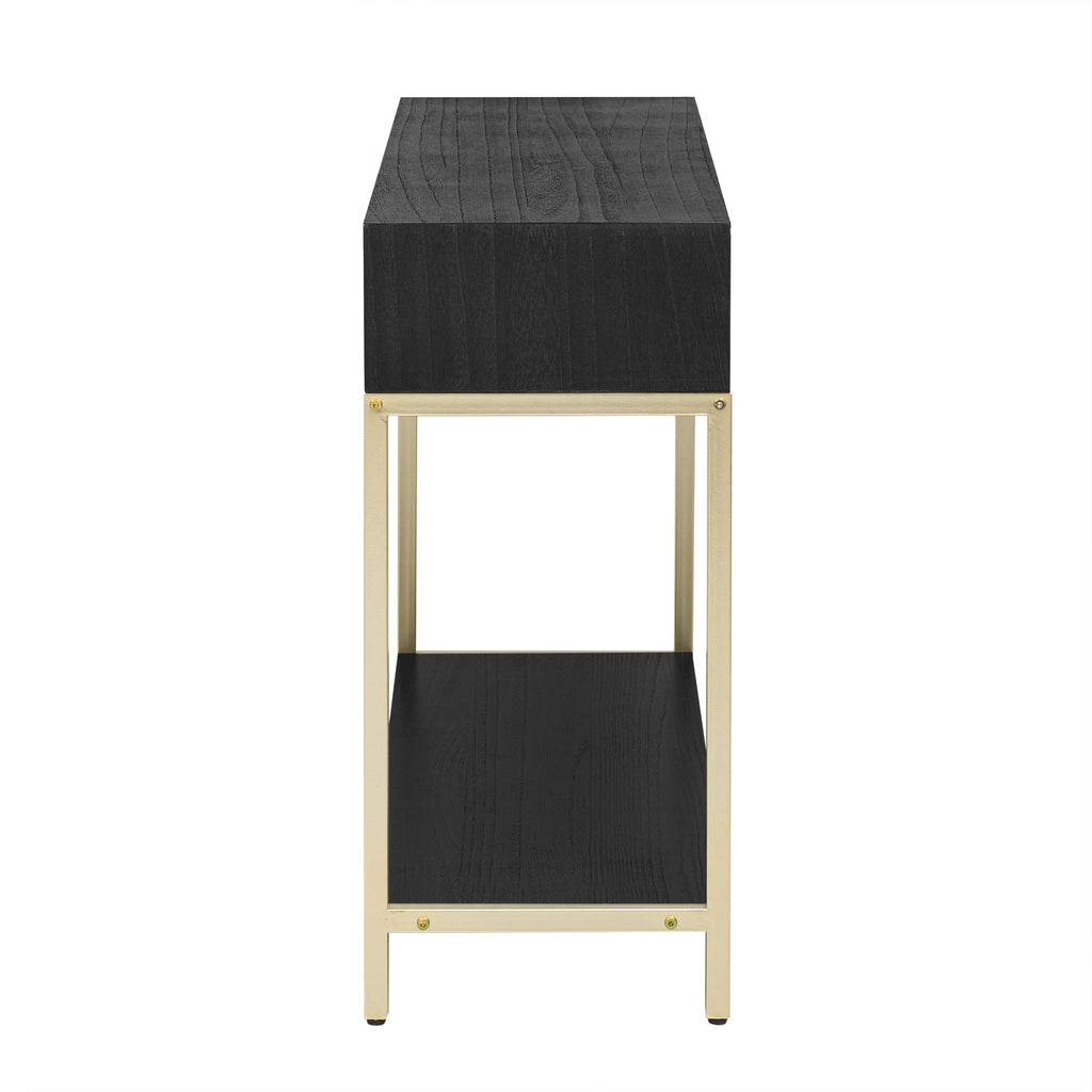 TREXM Entryway Table, Console Table with Two Drawers, Retro Hallway Table with Striking Geometric Design for Entryway and Living Room (Black)