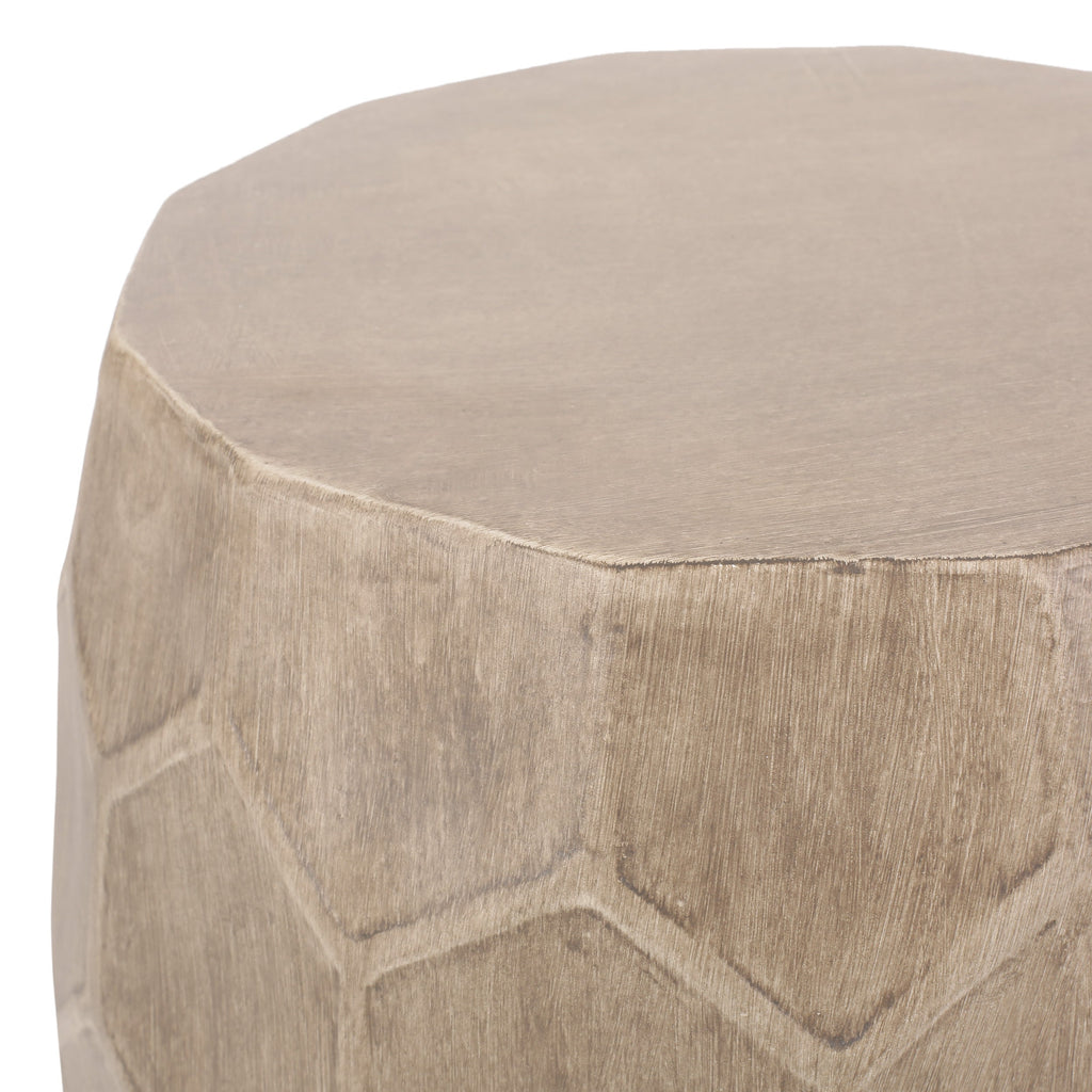 Boho Outdoor Lightweight Concrete Side Table with Honeycomb Pattern in Natural Finish, Magnesium Oxide, 15.25 x 15.25 x 18.25 inches