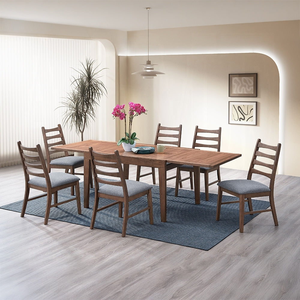 Walnut Finish Extendable Dining Table Modern Kitchen Dining Wooden Furniture 1pc Self Storing Leaf