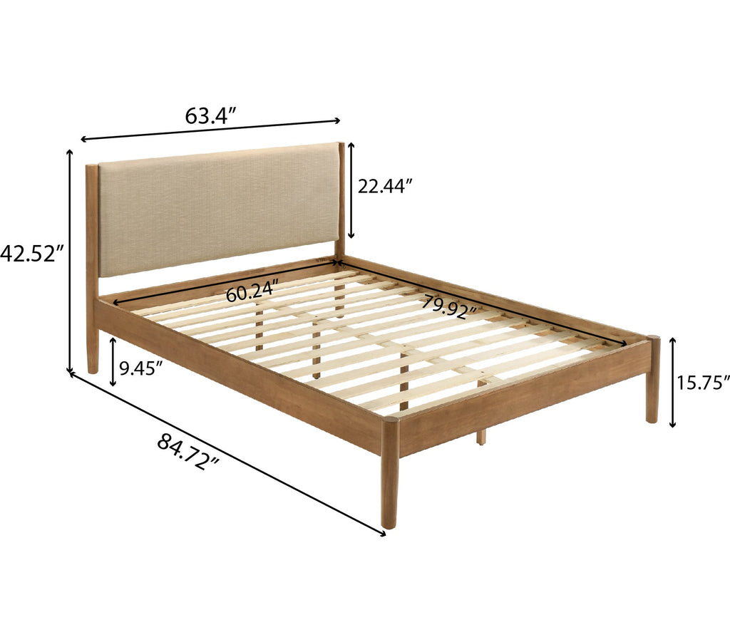 Vichy 3-Piece Rubberwood Bedroom Set, Platform Bed with Two Nightstands, Queen