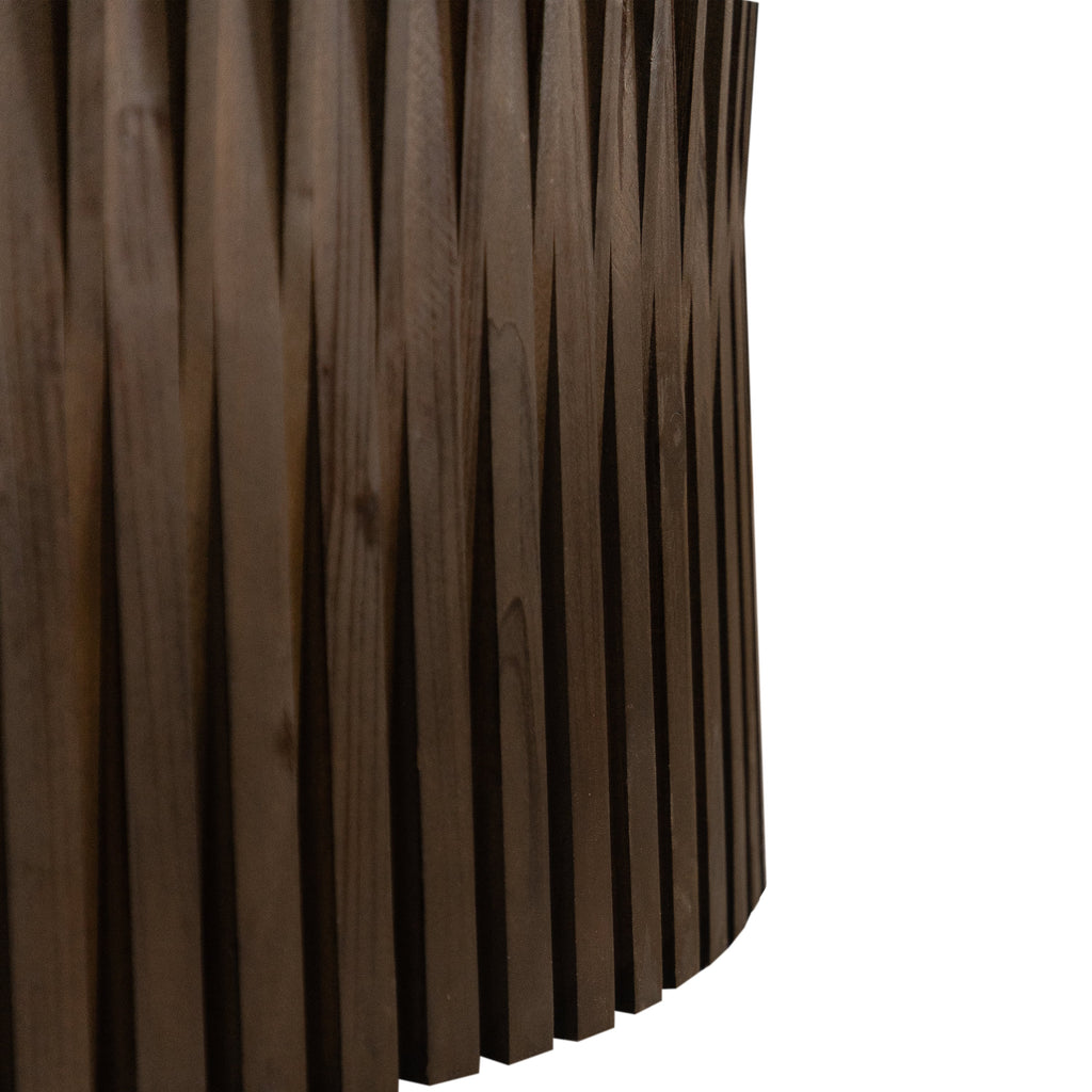 Vintage Fashion Style Cylindrical Nesting Coffee Table Set with Vertical Textured Embossed Design for Living Room, Office and Dining Room, Dark Brown (Set of 2)