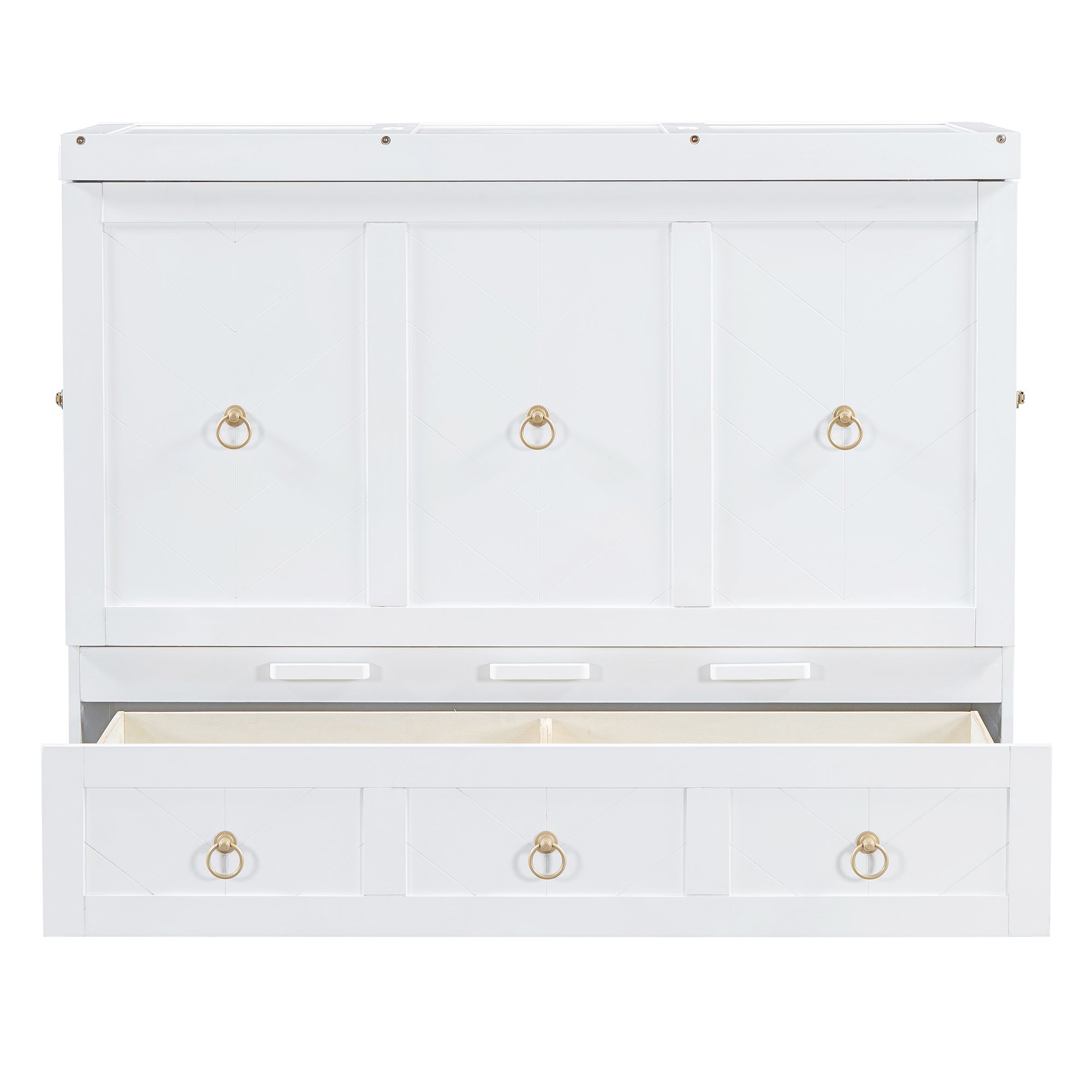 Full Size Murphy Bed with USB Port and a Large Drawer, White