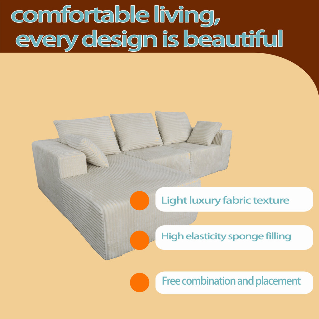 Corner combination sofa, sectional sofa ,couch sofa,sofa bed, made of high-density sponge and soft plush fabric, with multiple combinations available(beige)