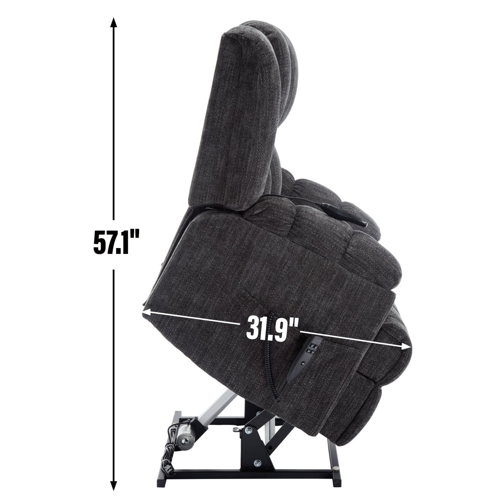 Dual Motor Heat Massage Infinite Position Up to 350 LBS Electric Power Lift Recliners with Power-Remote, Medium-firm and Heavy Duty, Grey