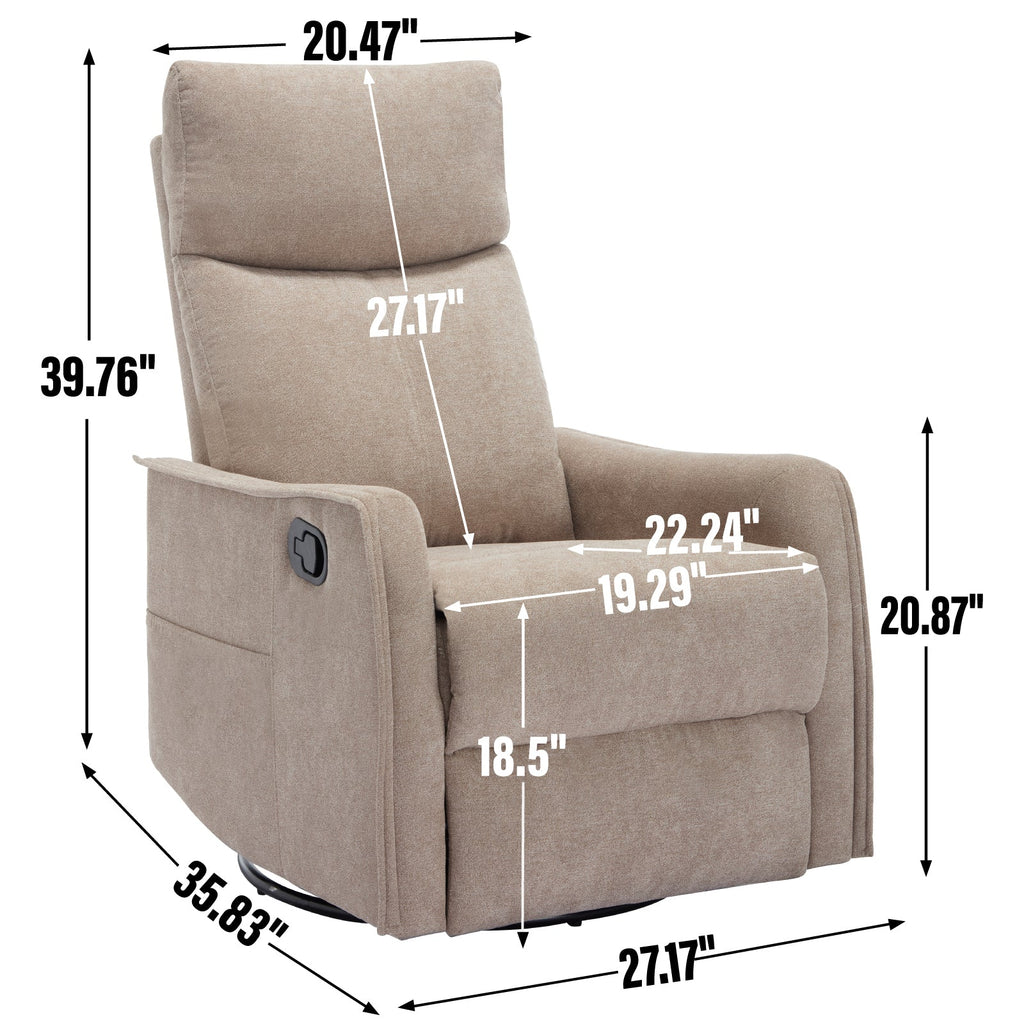 Heat Massage Manual Recliner Chair with Rocker and Swivel in Fabric for Living Room, Khaki