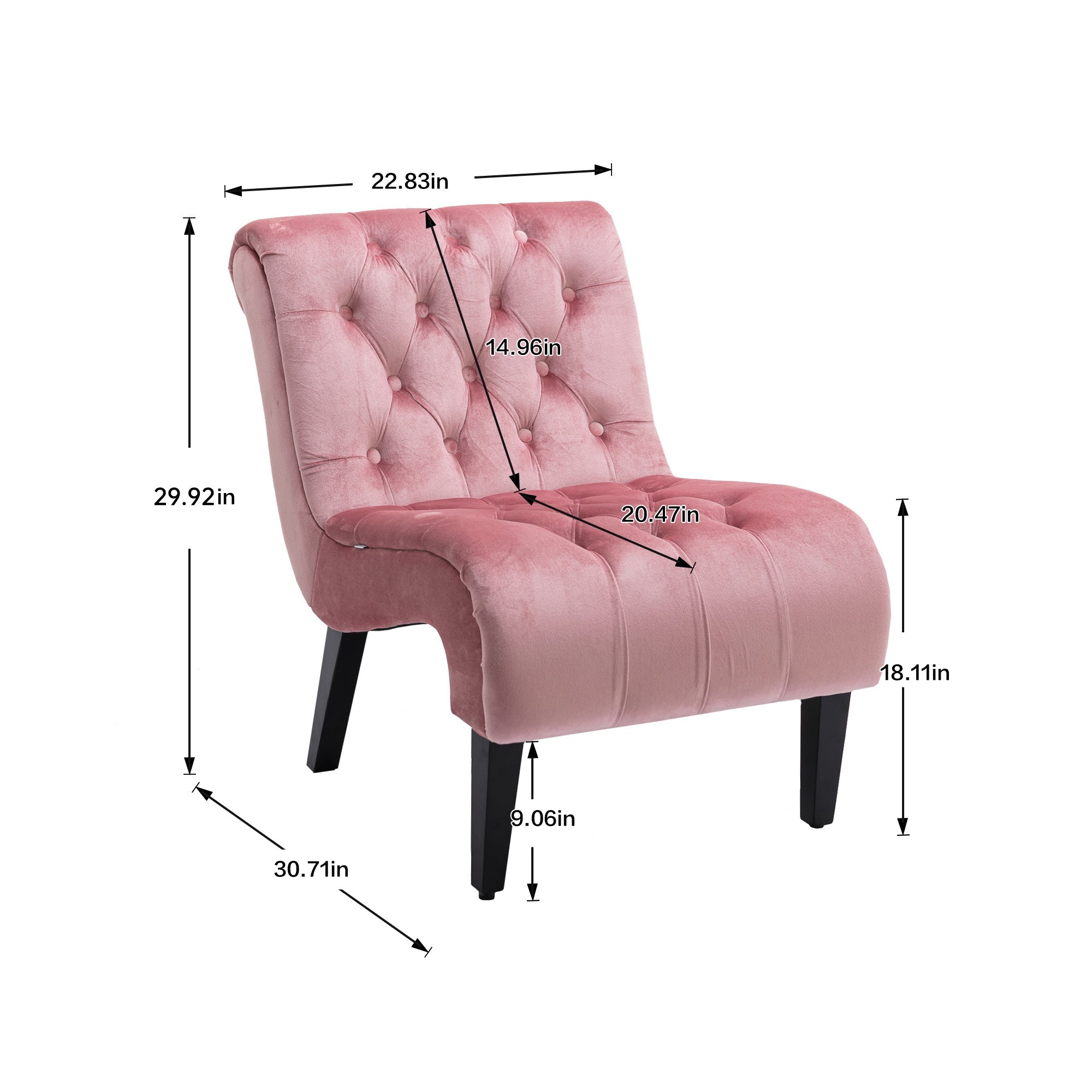 COOLMORE Modern Velvet Armless Accent Living Room Chair / Leisure Chair,Upholstered Fabric Button Comfortable Chair with Wooden Legs for Bedroom, Living Room, Office (Pink Velvet)