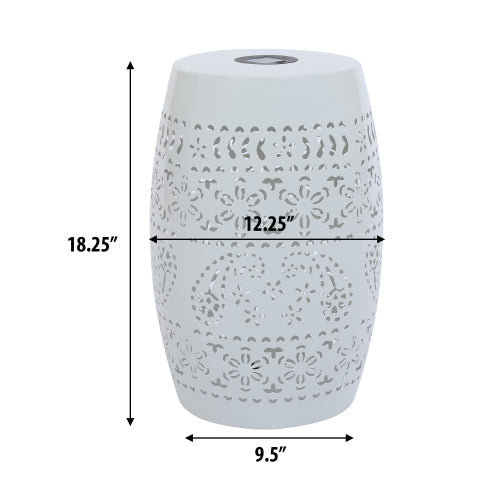 Solar Side Table with Built-in Solar Battery,Stunning Flower Pattern at Night,Eco-Friendly and Energy Efficient Outdoor Furniture Ideal,for Patios Gardens and Backyards(White)
